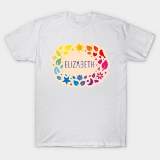 Elizabeth name with colorful leaves T-Shirt